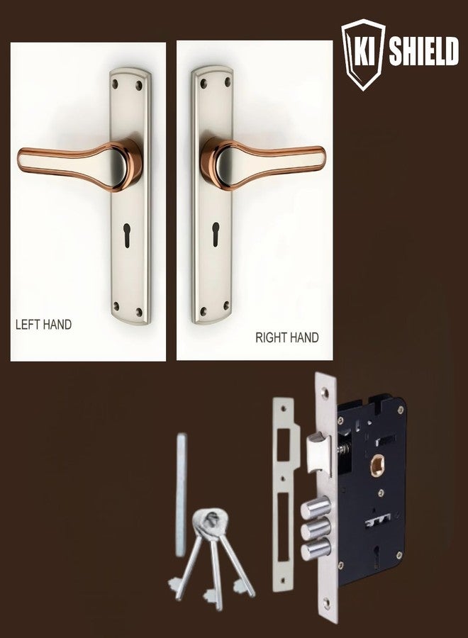 KI SHIELD طقم مقبض قفل باب نقر من كي شيلد، تشطيب من الفولاذ المقاوم للصدأ/الذهب الوردي | طقم قفل من الزنك 8 بوصة 1006 KY | آلية قفل بستة أذرع 65 مم | مناسب لأبواب غرف المعيشة، وأبواب غرف النوم، والأبواب الرئيسية، سواء كانت تفتح يمينًا أو يسارًا - Image 4